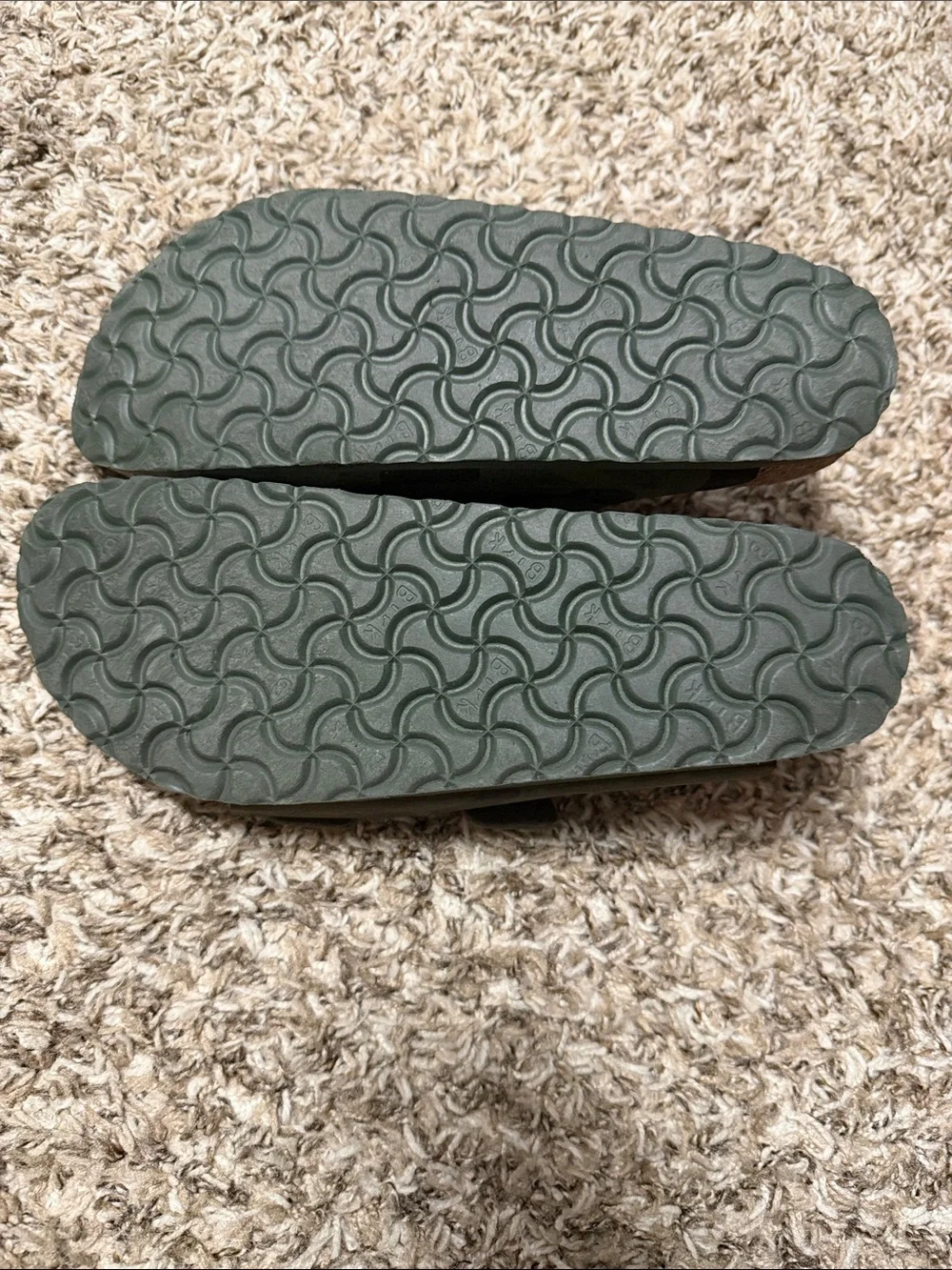 Birkenstock Women’s Two-Strap Camo Green Slide Sandals